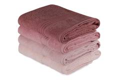 Set de 4 serviettes de bain liteau à 3 lignes brodées Vitta 70x140cm 100% Coton Camaïeu pastel de Rose