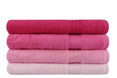 Set de 4 serviettes de bain liteau à 3 lignes brodées Vitta 70x140cm 100% coton nuance de Rose
