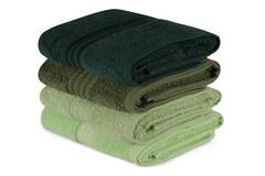 Set de 4 serviettes de toilette liteau à trois lignes brodées Sicco 50x90cm 100% Coton Nuance de vert