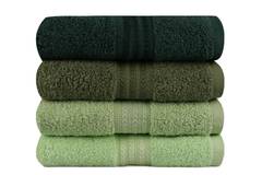 Set de 4 serviettes de toilette liteau à trois lignes brodées Sicco 50x90cm 100% Coton Nuance de vert