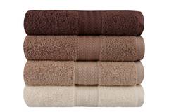 Set de 4 serviettes de toilette liteau à trois lignes brodées Sicco 50x90cm 100% Coton Nuance de beige