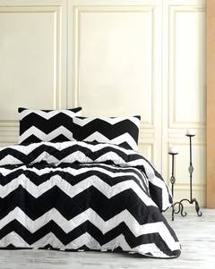 Set de couvre-lit 220x240cm et 2 taies d'oreiller 60x60cm Sagi Tissu Motif Grand zigzag Blanc et Noir