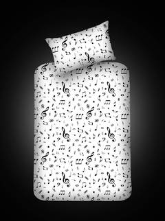Set Bettlaken Kopfkissenbezug einfach Noctis Musik 100 x 200 cm Baumwolle Polycotton Weiß Schwarz