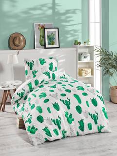 Set Bettdeckenbezug einfach mit Kaktusdruck 2 Stück Noctis Polycotton Weiß Grün