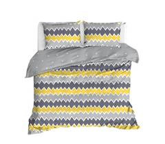 Unifarbenes 3-teiliges Bettdecken-Set Noctis aus verstärkter Baumwolle GelbGrau