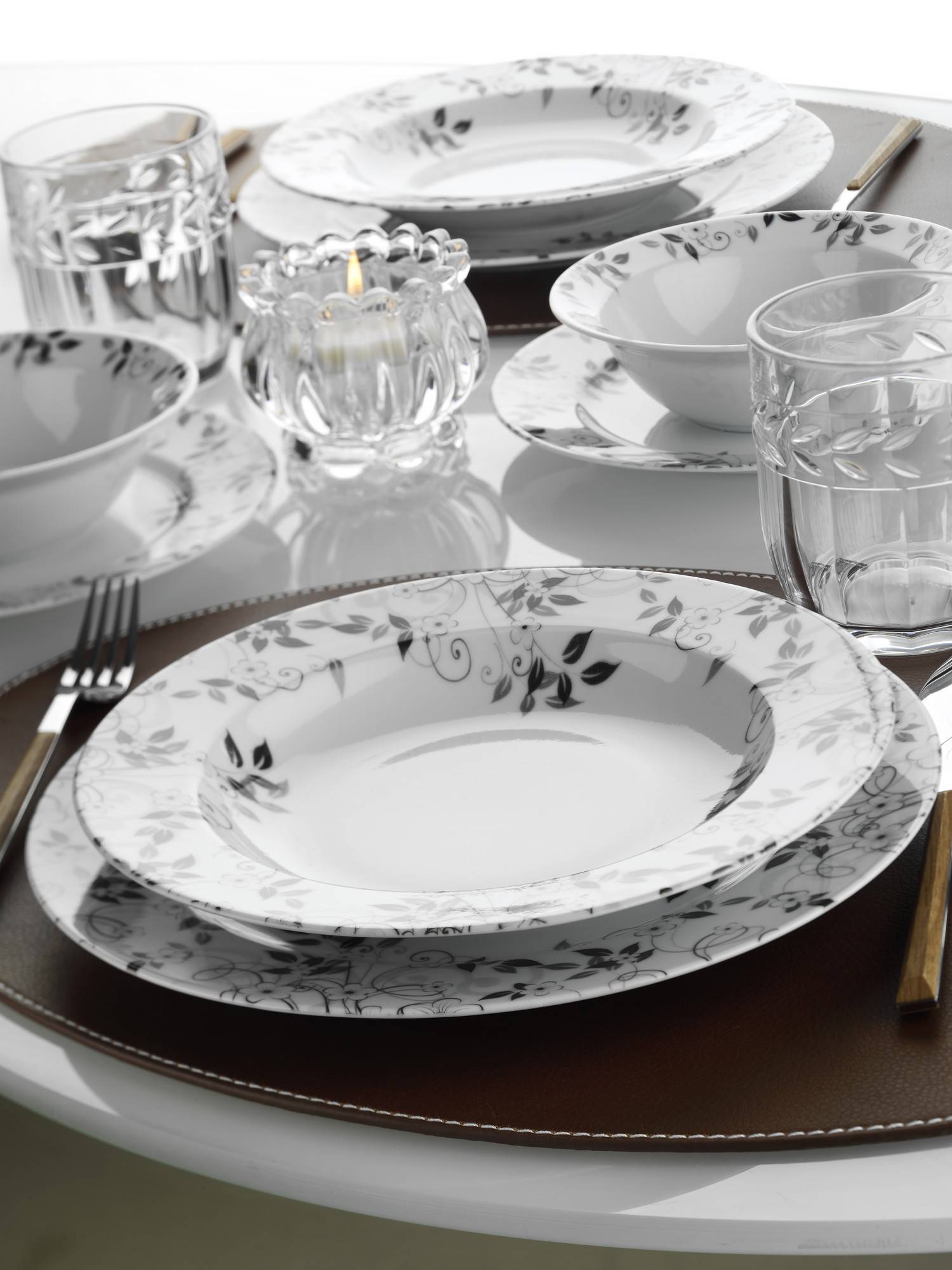 Duplicatie Wedstrijd Plantage Set vaisselle service dîner 24 pièces Murrina Porcelaine Blanc Gris