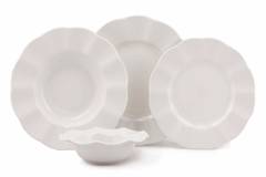 Set vaisselle service dîner 24 pièces Murrina Porcelaine fond Blanc et bordure pliée avec écaille