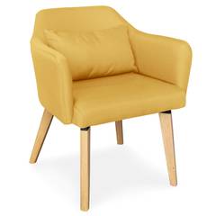 Set van 2 Scandinavische Shaggy gele stoffen stoelen / fauteuils