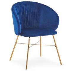 Chaise Smart Velours Bleu Pieds Or