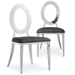 Set van 2 Sonia-stoelen in zilverkleurig metaal en zwarte imitatie