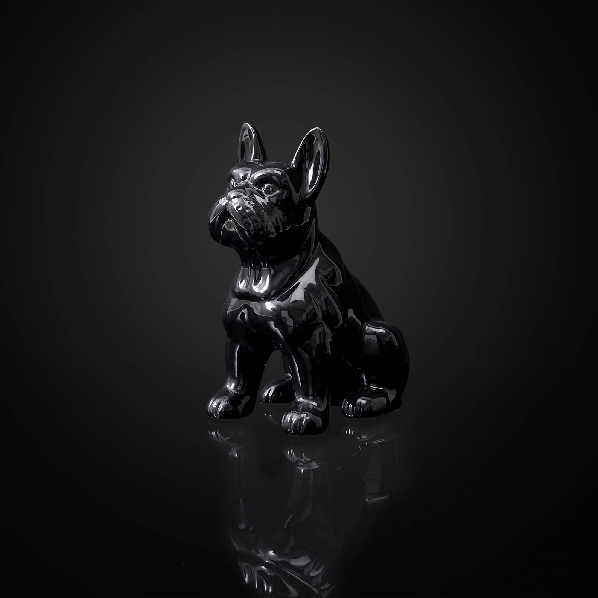 Statut bouledogue Cygne H20cm Céramique Noir