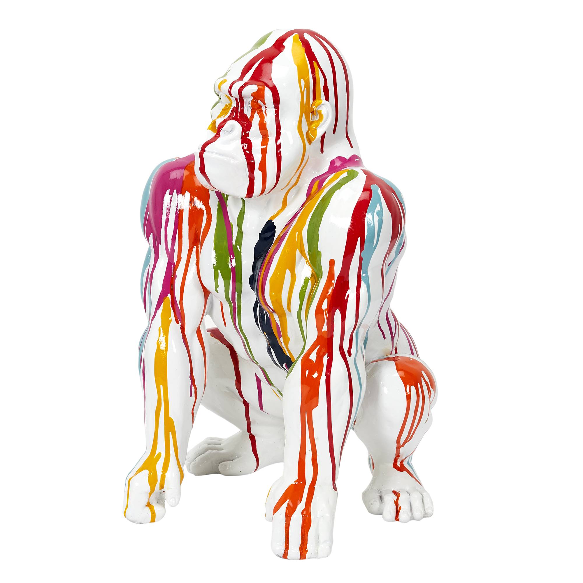 Statut gorille Suri H46cm Blanc et jets de peinture Multicolore