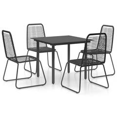 Mesa con 4 sillas de metal y tapa de cristal Kunas Negro
