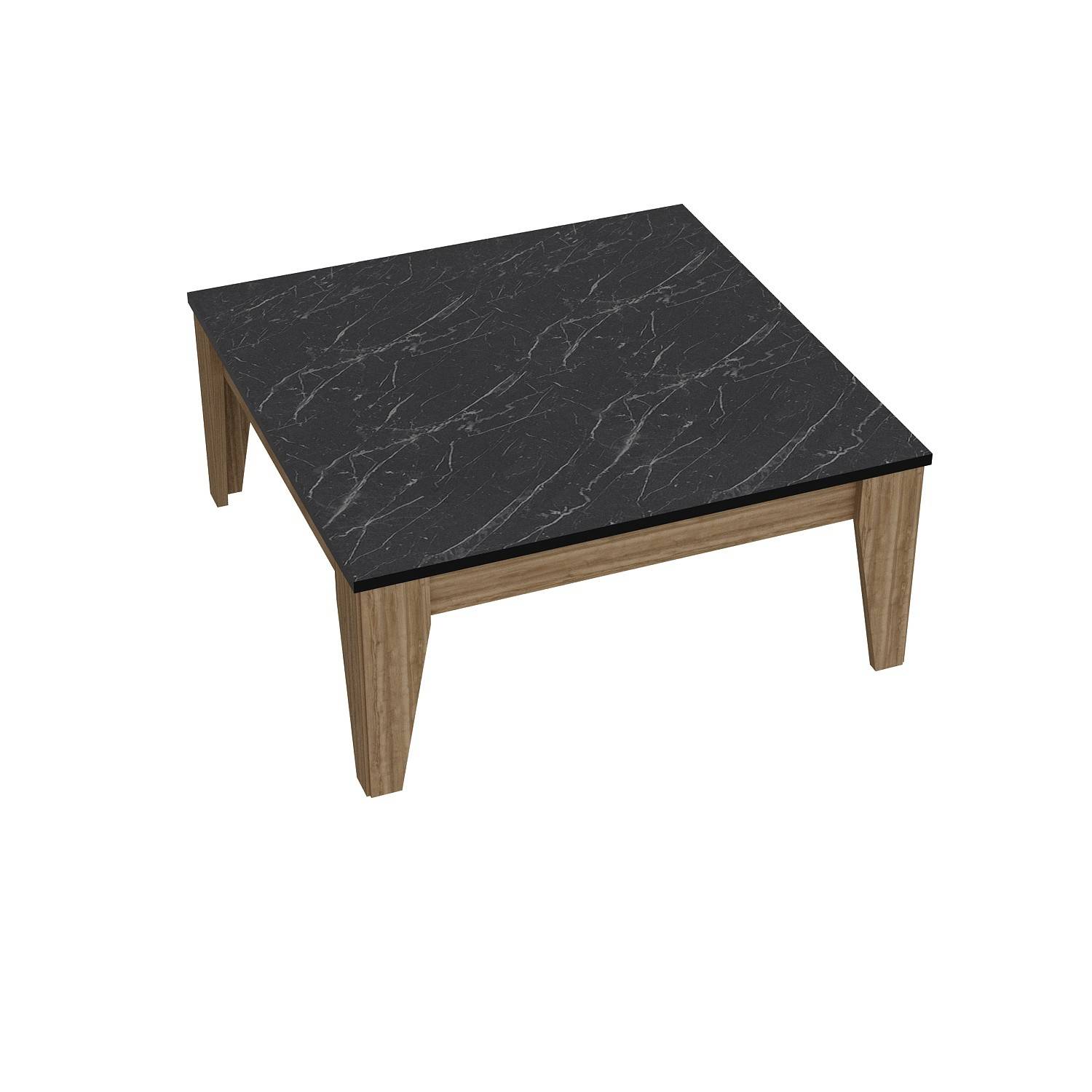 Table basse carré Villette 85x85cm Bois Naturel et Noir effet marbre