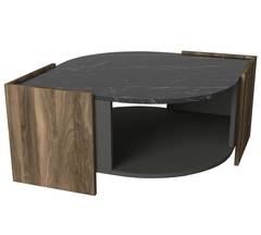 Visgraatvormige salontafel Natuurlijk hout, Grijs en zwart marmereffect