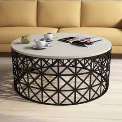 Ellipticum ovale salontafel met opengewerkt onderstel Wit crèmekleurig en zwart metaal