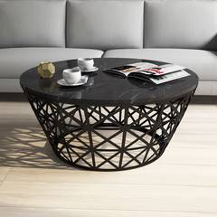 Ellipticum ovale salontafel met conische roostersteun Zwart Marmer en Zwart Metaal 