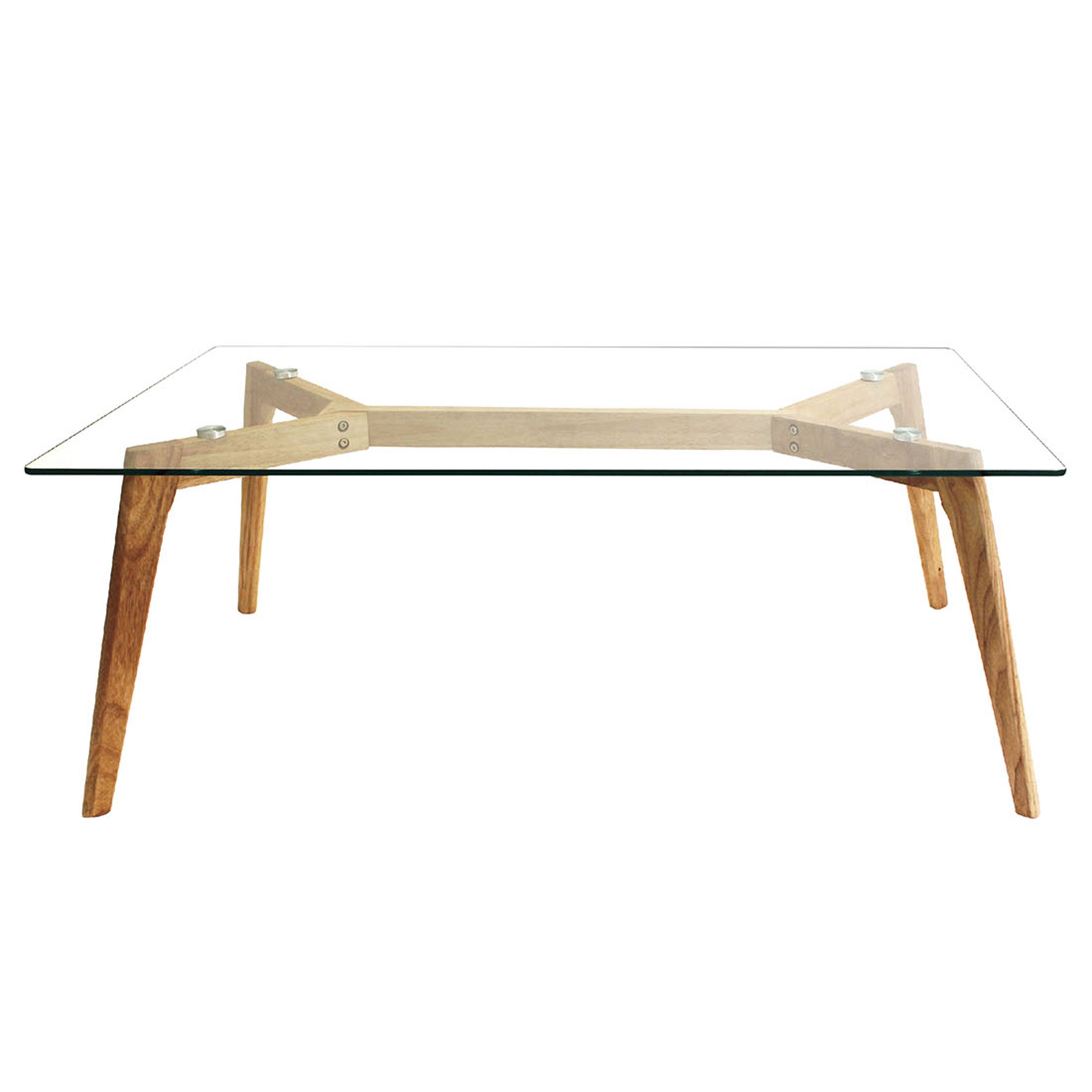 Table basse rectangulaire Forado 110x60cm Bois massif clair et Verre Transparent