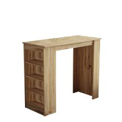 Table de bar Caron avec rangement 3 étagères en bois Chêne clair