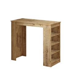 Table de bar Caron avec rangement 3 étagères en bois Chêne foncé