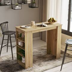 Table de bar Caron avec rangement 3 étagères en bois Chêne clair
