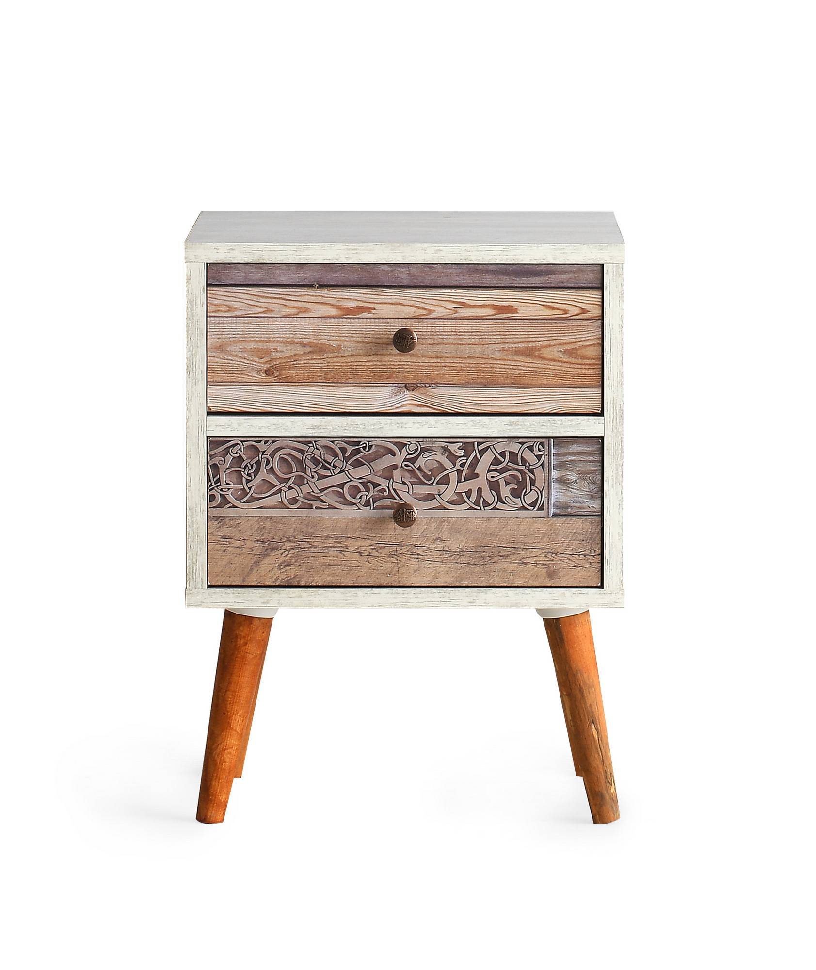 Table de chevet 1 tiroir Kana L40xH55cm Motif Planche en bois clair et Blanc
