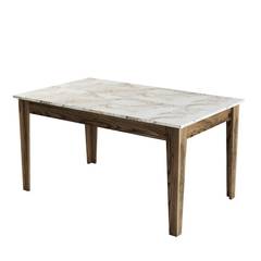 Table de salle à manger avec rangement Fiorita 145cm Bois et Blanc Effet marbre