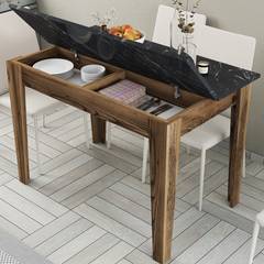Table de salle à manger avec rangement Fiorita 100cm Bois et Noir Effet marbre