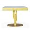 Table design carrée extensible 180cm Mealane pied central Or et Effet Marbre blanc