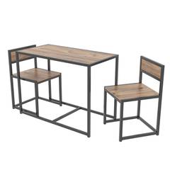 Mesa y sillas de metal negro y madera natural Yejo