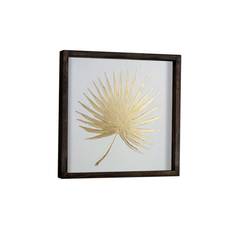 Yasuo Gerahmtes Deko-Bild 34x34cm Massive Kiefer Natur Palmblatt Muster Gold