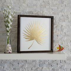 Yasuo Gerahmtes Deko-Bild 34x34cm Massive Kiefer Natur Palmblatt Muster Gold