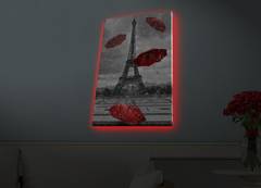 Lucendi LED beleuchtetes Dekobild L45xH70cm Eiffelturm und Regenschirme Muster Rot