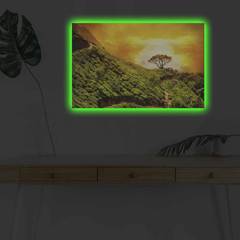 Tableau décoratif lumineux LED Lucendi paysage montagnier Toile de Daim Bois Multicolore