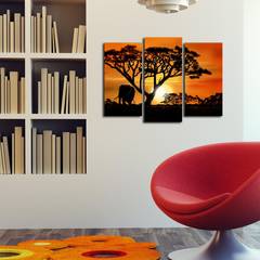 Amicienties Triptychon dekorative Malerei Savannah untergehende Sonne Schwarz und Orange