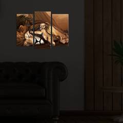 Lucendi Led Backlit Triptychon Bild Löwe und Löwenjunges Braun