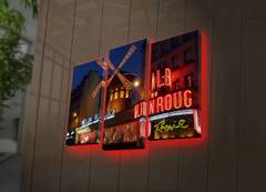 Lucendi Moulin Rouge Triptychon-Bild mit LED-Hintergrundbeleuchtung