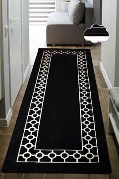 Akli hal tapijt 80x200cm Frame patroon met cirkels Zwart en Wit