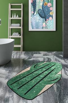 Tapis de salle de bain rectangle Artem cactus 80x120cm Micropolyamide Vert Noir Beige