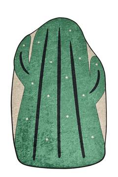 Tapis de salle de bain rectangle Artem cactus 80x120cm Micropolyamide Vert Noir Beige