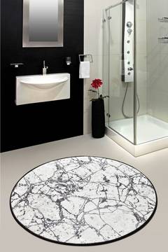 Tapis de salle de bain rond Artem Ø100cm craquelures marbre Micro Polyamide