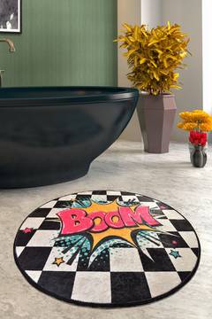 Tapis de salle de bain rond Artem pop-art BOOM Ø100cm Coton Velours Multicolore