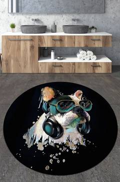 Rond badkamerkleed Rama D100cm Hondenportret patroon