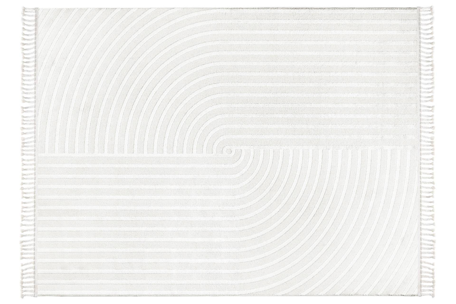 Tapis Zikode 120x180cm Motif Onde illusion optique Blanc et Beige
