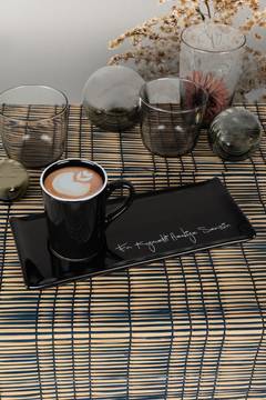 Taza de café con platillo Coeus 150ml Cerámica Negra Motivo "Eres el regalo más preciado" Blanco