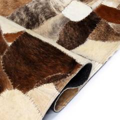 Tapis cuir véritable patchwork Cowgirl 80x150cm Marron et Blanc