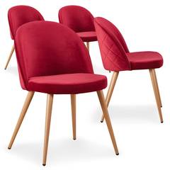 Lote de 4 sillas nordicas Tartan, terciopelo Rojo