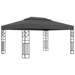Cenador con doble techo Guerno L400xH273cm Tela Antracita y Metal Negro