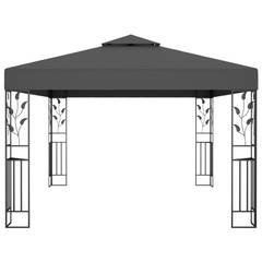 Cenador con doble techo Guerno L400xH273cm Tela Antracita y Metal Negro