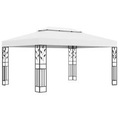 Cenador con doble techo Guerno L400xH273cm Tela blanca y metal negro